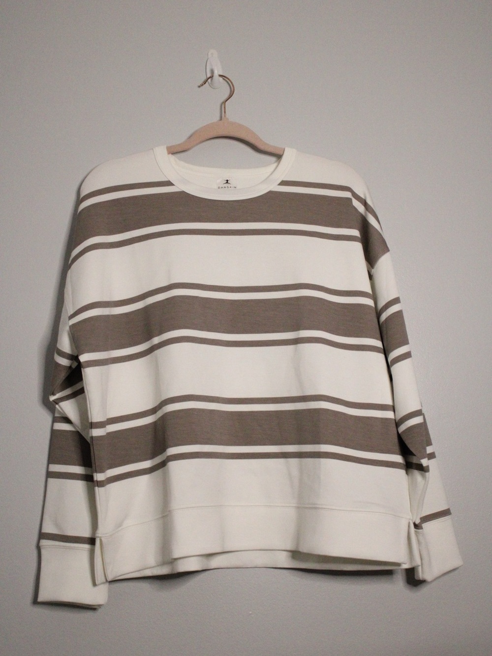 Danskin Men's Striped Crewneck Sweater - Cream & Taupe